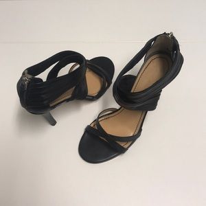 Nine West Black Leather Strap Heel w/ Zipper